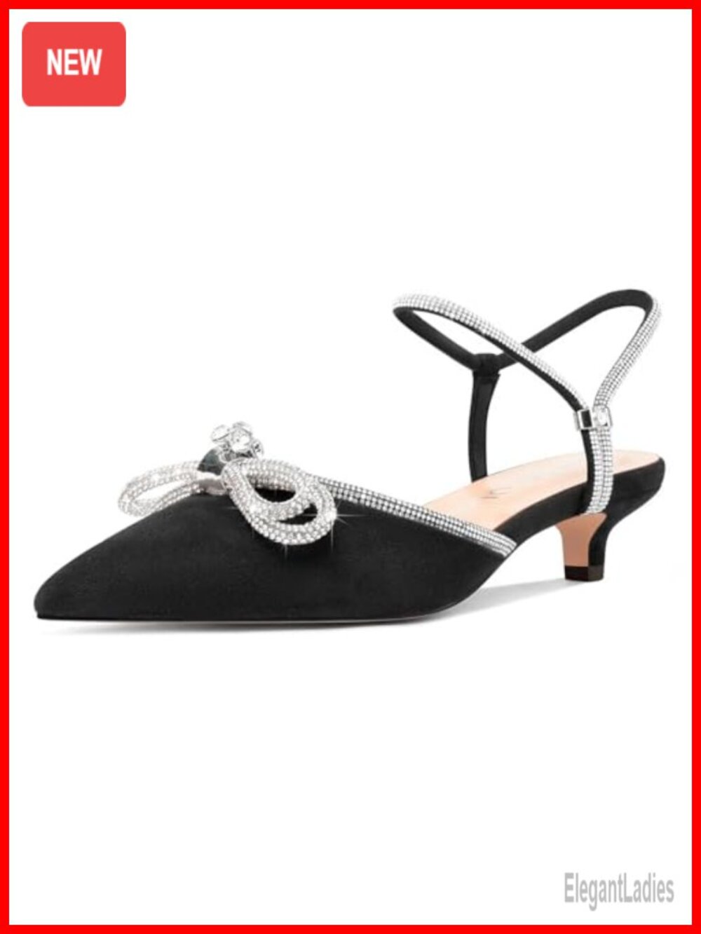 Kitten Heels Pointed Toe Rhinestone Bow Ankle Strap Bridal Prom Dress Shoes